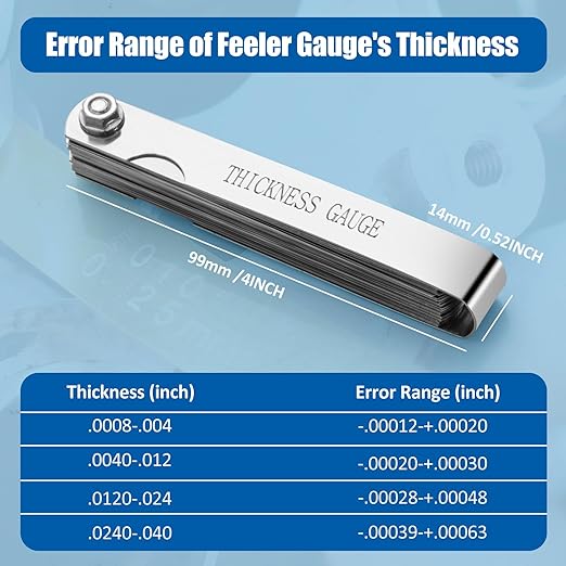 Feeler Gauge Set Stainless Steel Thickness Gauge 32 Blades 0.04-0.88 mm (0.0015-0.035 Inch) Dual Marked Metric and Imperial Measuring Tools for Measuring Gap Widths and Thicknesses
