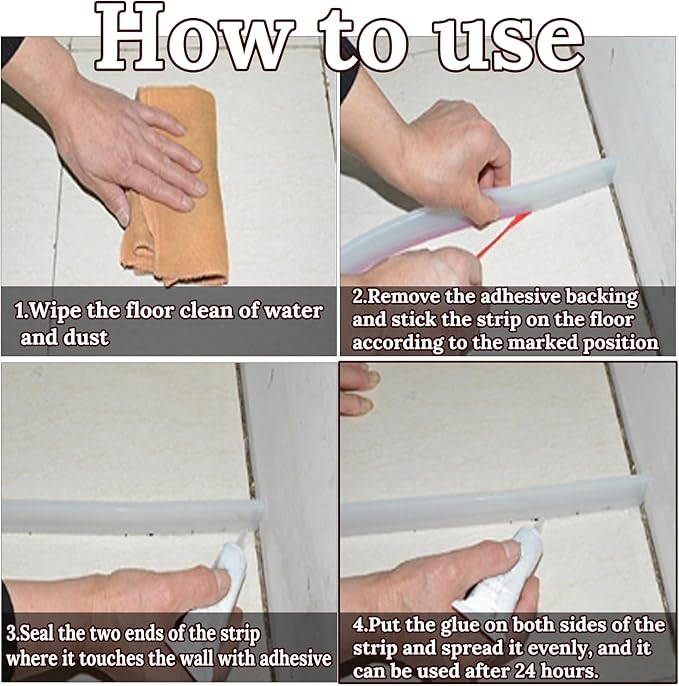 Shower Threshold Water Guard Dam Bottom Seal for Bathroom and Kitchen Glass Shower Door Strip Dry and Wet Separation Caulk Seal Edge Tape
