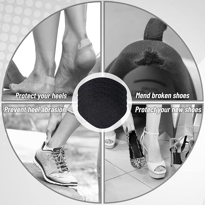 8Pair Shoe Patches for Holes, Self-Adhesive Shoes Heel Repair, Hole Repair for Sneaker, Leather Shoes, High Heels (Black)
