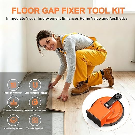 Floor Gap Fixer Tool Kit - Laminate Flooring Tools with Enhanced Suction Cup, Heavy Duty Repair Tool with 1 Sticky Pad, Carbon Steel Vacuum Suction Cup for Laminate, Vinyl, Wood & Tile Flooring