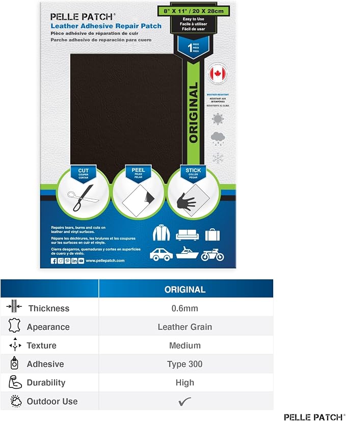Car Leather Repair Kit Black - 25 Colors Available - Original 8x11 - Dark Brown