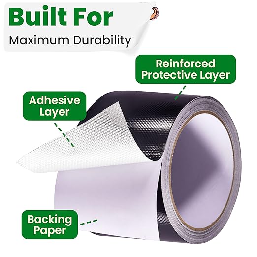 Awning Covers & Tarp Repair Tape - Waterproof Self Adhesive Patch Repair Kit | Patch Tapes for Awnings, Outdoor Canopies, Patio Window Awnings, Gazebos, Tents, RV, Canvas, Boat Covers (Black, 5 Inch)