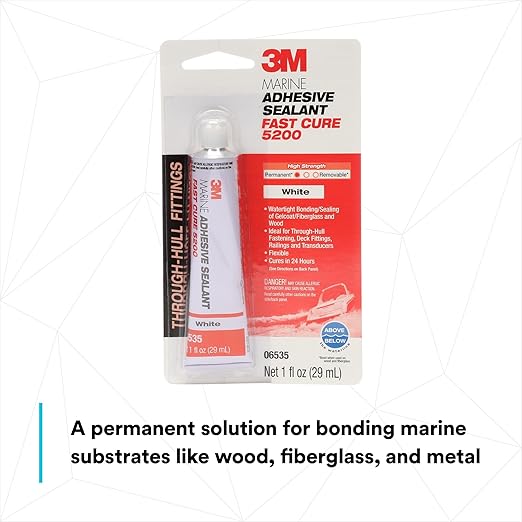 3M Marine Adhesive Sealant Fast Cure 5200 (06535) Permanent Bonding and Sealing for Boats and RVs Above and Below the Waterline Waterproof Repair, White, 1 fl oz Tube