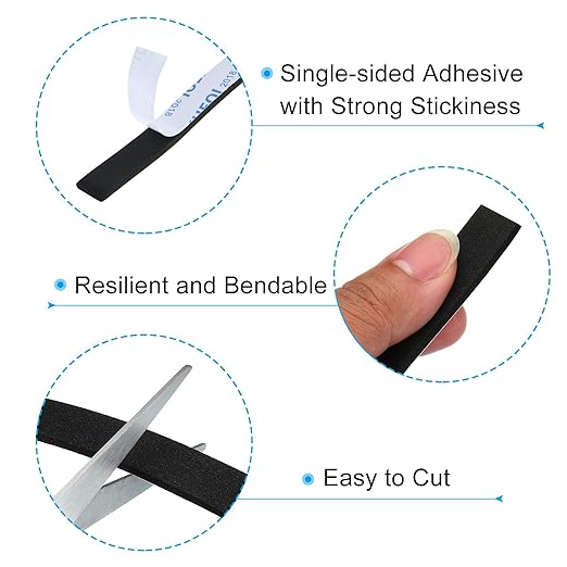 PATIKIL 5/8" W x 1/8" T x 16.4Ft EVA Single Sided Foam Tape, 2Pcs Multipurpose Sealing Strip Foam Waterproof Weather Stripping Foam Sealing Foam Strips with Adhesive for Door, Black