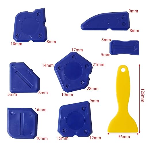 8 Pieces Caulk Tool Kit Sealant Finishing Tools Plastic Caulking Tools for Sealant Grout Finishing Sealing Tile Sealing & Grouting Finishing Tools for Tile and Grout Smoothing(Blue)