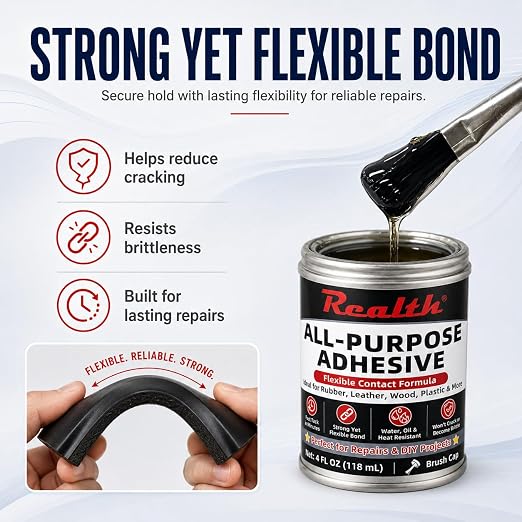 Realth All Purpose Adhesive 4 oz Brush Can 2 Pack Strong Contact Cement | Fast Drying Flexible Repair Glue for Leather, Rubber, Neoprene, Plastic & Wood
