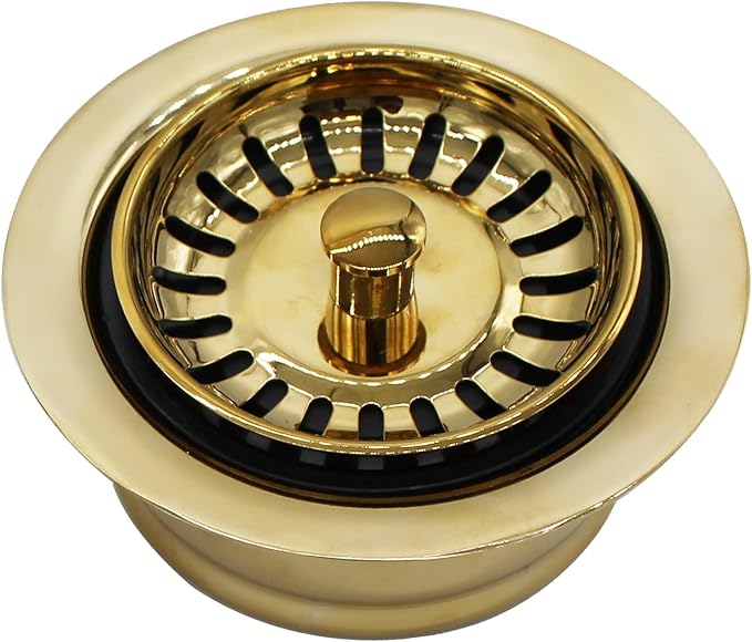 Westbrass CO2165S-01 COMBO PACK 3-1/2" Post Style Large Kitchen Sink Basket Strainer and Waste Disposal Drain Flange with Basket Strainer, Polished Brass