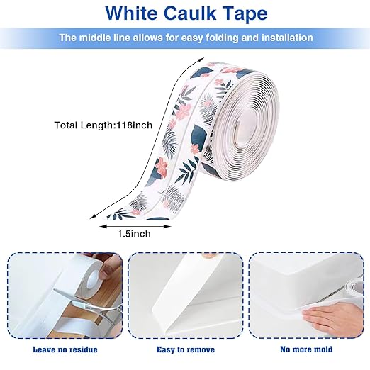 Self Adhesive Sealing Tape, Bathroom Waterproof Sealing Strip, Traditional Sealant Substitute, Suitable for Kitchen, Bathtub, Bathroom, Wall Corner, Decoration and Renovation (C, 1.5" x 10Ft)