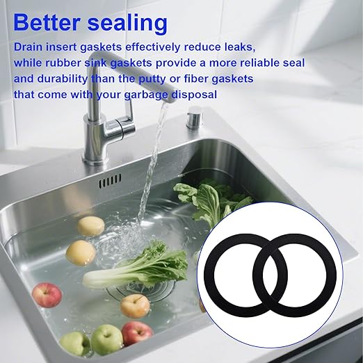 2pcs FLG-Seal Sink Seal Gasket Accessory, Putty-Free Rubber Seals Ring Replacement Parts for InSinkErator Kitchen Sink Garbage Disposal Drain (Black)