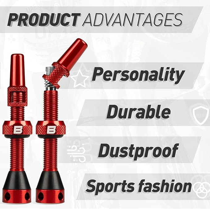 BWSHLF Tubeless Presta Valve Stem 40/44/55/60/65/80/100 mm, Super Light Alloy Presta Valve Stem Kit with Valve Core Remover Tool and Valve Stem Caps - Multiple Color and Size Options(Pair)