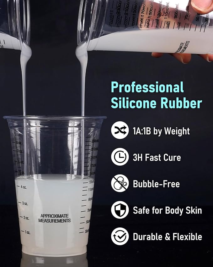74oz Platinum Silicone Mold Making Kit with Molds Housing & Mixing Cups, 1:1 Ratio, 15A Medium Hardness, Non-Toxic Liquid Silicone Rubber for Resin, Jewelry, Craft Molds