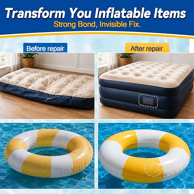 Air Mattress Patch Kit, Vinyl Pool Liner Repair Kit, Inflatable Repair Patch Kit for Air Beds, Hot Tubs, Inflatable Boats, Bounce House, Swim Rings & Toys