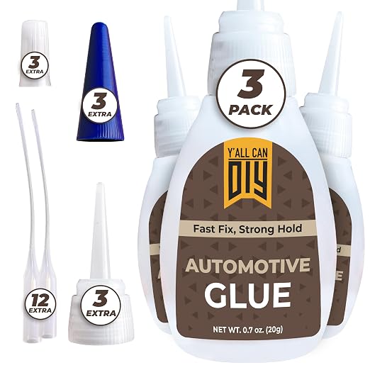 Y’allCanDiy Super Glue for Automotive 3 Pk x 0.7 Oz. (20g) – High-Strength Instant Bond for Car Parts, Metal, Plastic, Rubber, Glass & Trim Repairs – Precise, Easy to Apply