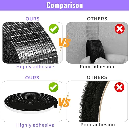 High Density Foam Tape - 1/4'' x 1/4'' x 13Ft Weatherproof Adhesive Prevent Condensation Heat Resistant Flame Retardant Weather Stripping Easy to Cut & Install & Remove for Car Doors Pipes Windows