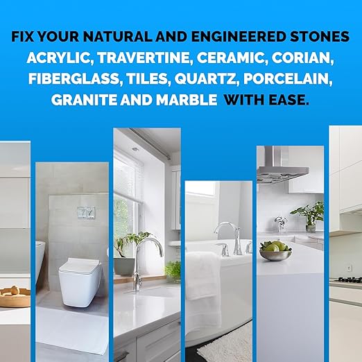 Quartz Countertop Repair Kit DIY (3 Colors + Polisher) - Made by Engineers I Also for Granite, Acrylic, Fiberglass, Porcelain, Tile & Ceramic Surfaces I Easy Process & Quick Results