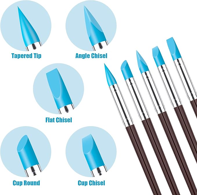 Clatoon 10Pcs Silicone Clay Sculpting Tool, Modeling Dotting Tool & Pottery Craft use for DIY Handicraft, Silicone Brush, Sculpture Pottery, Nail Art