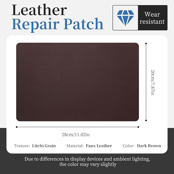 Fadoub Leather Repair Patch Tape Self-Adhesive, 8x11In Heavy Duty Vinyl Patch, Leather Repair Kit for Furniture, Sofa, Couch, Office Chair, Car Seat, Car Interior(Dark Brown)