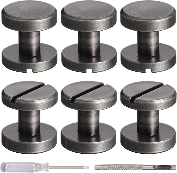6 Sets 10x6MM Brass Chicago Screws Rivets for Leather Binding Screws Studs Purse Hardware Spikes and Studs for Repair Decorate Clothing Shoes Belt Collar Leather Craft (Antique Silver)