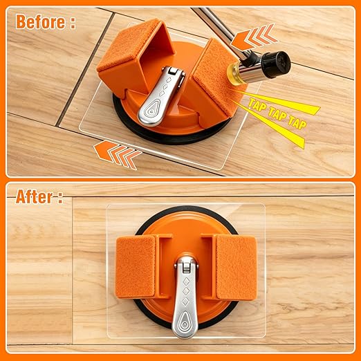 Floor Gap Fixer Tool, Heavy Duty Suction Cup Tool with Double 45°Striking Surface, Silent Felt Pads & Aluminum Handle, Includes 5pcs Sticky Pads Sheets for Uneven Laminate & Hardwood Flooring Tools