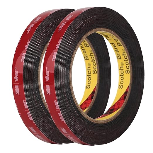 3M Double Sided Mounting Tape 2 Pack 0.5" Width 5925 Black Foam Tape High Bond Waterproof Heavy Duty Strong Adhesive Tape Thick 0.025 in Fastener Replace Décor Frame Logos