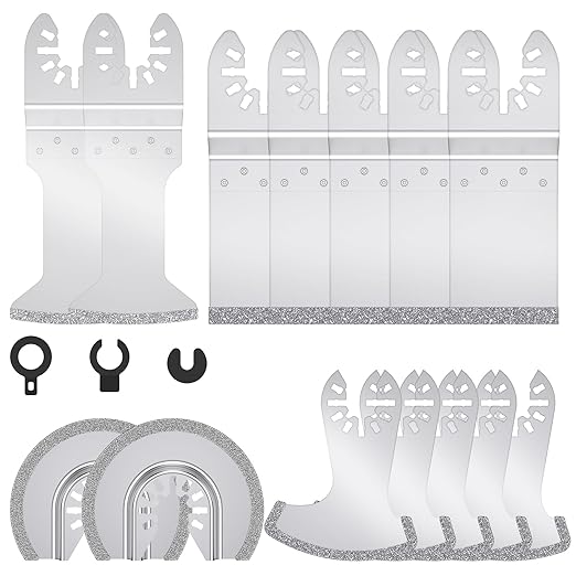 14PCS Diamond Oscillating Tool Blades Set, Grout Removal Blade Kit for Tile Mortar Concrete Masonry, Fits DeWalt Milwaukee Ryobi Rockwell Fein Ridgide Multi Tool Blade with 3 Adapters