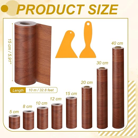 PATIKIL Wood Grain Repair Tape, 6" x 33' Self Adhesive Realistic Wood Tape with Scraper Durable Repair Patch for Furniture Floor Window Door Table DIY Home Decor, Brown Wood Grain
