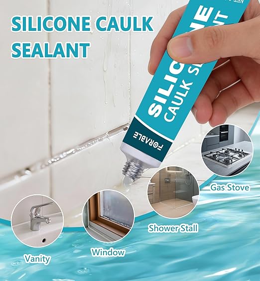 Silicone Caulk Clear Silicone Sealant Waterproof Stronger Adhesion for Kitchen & Bathroom, Window, Door 0.68 fl.oz * 2 Pack