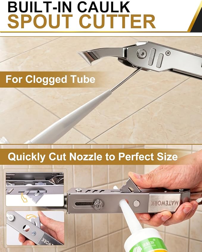 Matework Caulking Tool, 6 in 1 Caulk Remover Tool, 100% Stainless Steel Sealant Finishing Tools with 5 Silicone Pads, Multi-Function Grout Removal Tool Kit for Bathroom, Shower, Kitchen, Window, Sink