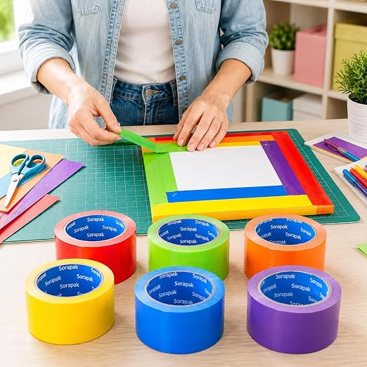 Colored Duct Tape 6 Rolls, 2 in x 20 yd, Rainbow Tape for DIY Crafts | Strong Adhesive, Easy Tear, Waterproof for Packing, Repairs, Color Coding, Home, School & Office