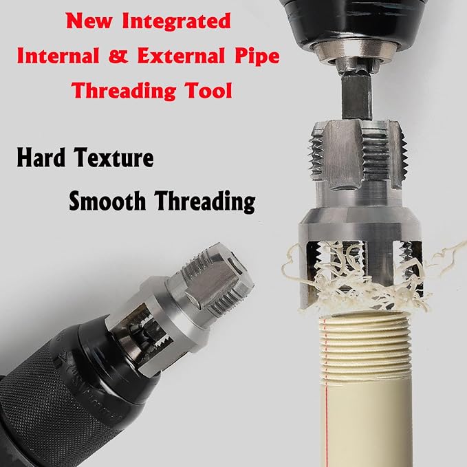 PVC Pipe Threader Kit, 3 Piece Set, 1/2", 3/4", 1" NPT, Internal and External Threading, Compatible with Electric Drill for PVC, PPR, MPP Pipes (1/2in+3/4in)