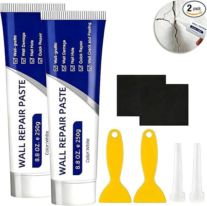 Drywall Repair Kit with Scraper, 2026 Upgrade Wall Repair Paste for Holes & Cracks, Professional Drywall Patch Paste & Wall Repair Ointment for DIY Home Improvement (2 PCS, White)