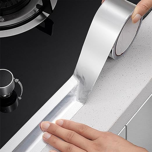 Aluminum Foil Tape, Silver Caulk Strip, Self Adhesive Waterproof Repair Duct Tape for Bathroom Toilet Kitchen Sink Basin Edge and Wall Sealing (1.18 inch x 32.8Ft)