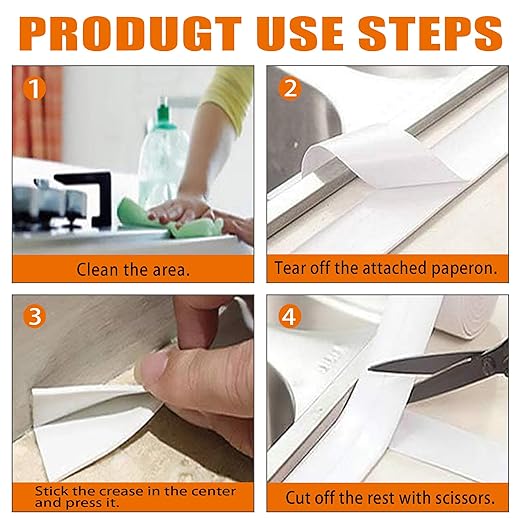 White Caulk Tape, Bathroom Waterproof Caulking Tape, Self-Adhesive Sealing for Kitchen Sink, Bathroom, Window, Shower, Toilet, Tub Floor Wall Tile Flex Edge Protector Strips (1.5" x 10.5Ft)