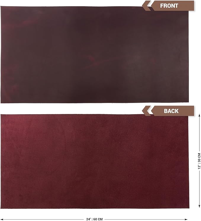 Shkira 12''X24'' Genuine Red Leather Sheets for Crafts - Square - 2.0MM Thick Genuine - Thick Cowhide Pieces Square - Leather Sheet for Arts and Crafts