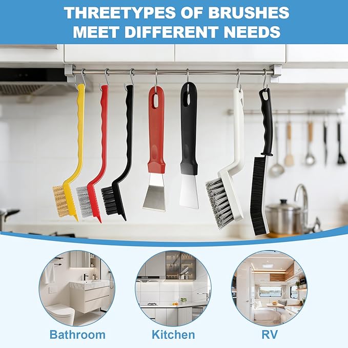 11Pcs V-Shaped Grout Cleaning Brush Set, with Stiff Bristles Crevice Cleaning Brush and Steel Scraper, Deep Cleaning Supplies for Cleaning Bathrooms, Kitchens, Tiles and Windows