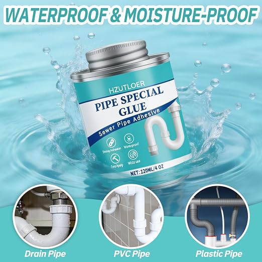 4OZ Clear PVC Drain Pipe Glue with Brush Applicator,Super Strong Waterproof Pipe Adhesive for PVC,PP,ABS,Acrylic & EVA Foam Repair