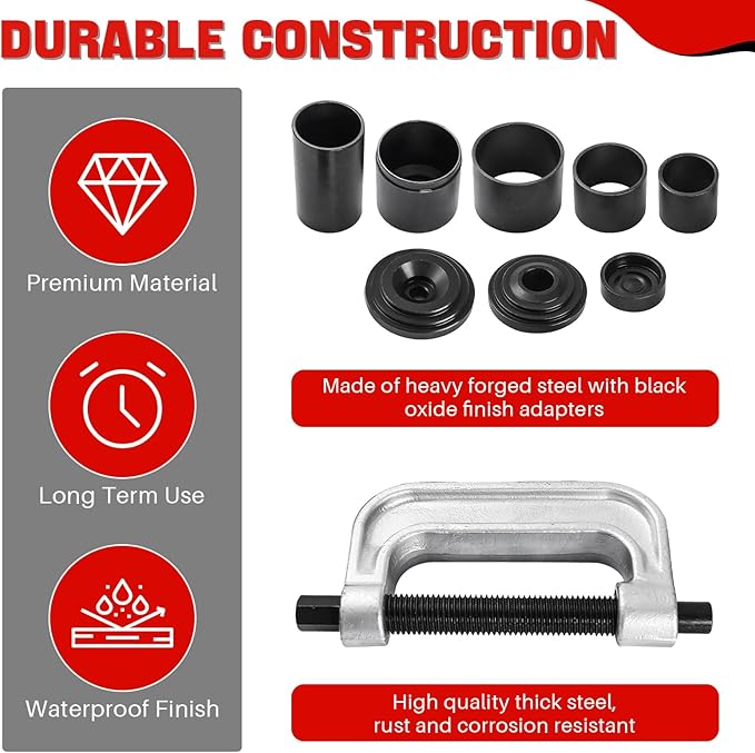 DASBET Ball Joint Removal Tool Kit | Ball Joint Press & U Joint Removal Kit Heavy Duty Ball Joint Press Fits Most 2WD and 4WD Cars Light Trucks 10PCS Ball Joint Service Tool Bushing Press Kit (Red)