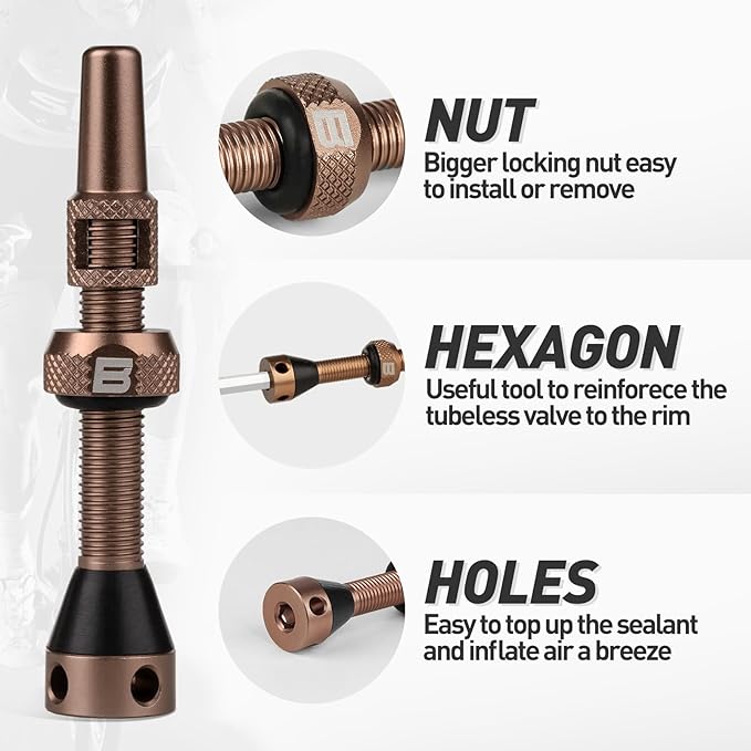 BWSHLF Tubeless Presta Valve Stem 40/44/55/60/65/70/80/100 mm, Super Light Alloy Presta Valve Stem Kit with Valve Core Remover Tool and Valve Stem Caps - Multiple Color and Size Options(Pair)
