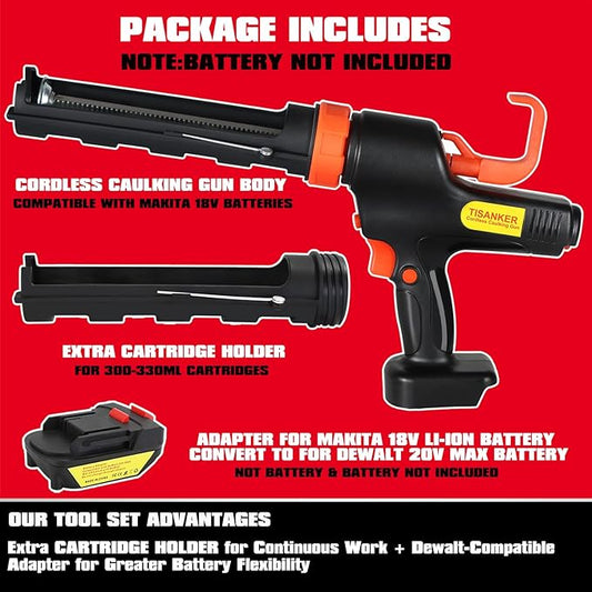 5500N Cordless Caulking Gun, High Power 6-Speed Control, 1200 ml/min Fast Dispensing, Anti-Drip System, 10oz/300ml, Compatible with Makita 18V & DEWALT 20V MAX, Tool Only (Battery Not Included)