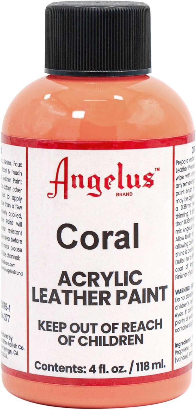 Angelus Acrylic Leather Paint for Shoes, Furniture, Jackets, Wallets & More - Coral 4oz