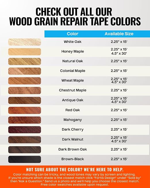 MATCH 'N PATCH Wood Grain Repair Tape - Wheat Maple, 2.25 in x 15 ft (1-Pack) – Wood Grain Colored Duct Tape for Mirror Frame, Trim, Borders, Floor and Other Furniture, Scratch Repair Kit