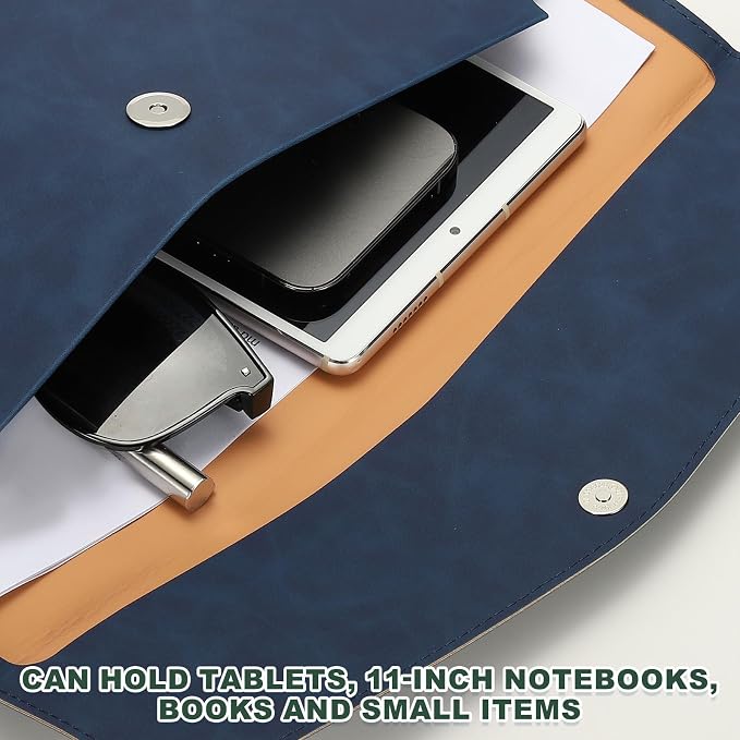 PATIKIL PU Leather A4 File Folder, Document Holder Filing Organizer Portfolio Envelope Folder Case with Snap Closure for Letter Receipt, Blue
