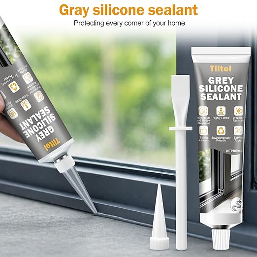 Grey Silicone Caulk Sealant - Caulk for Filling and Repairing Sinks, bathtubs, Shower Stalls, Toilet Bases, Tile Joints, and Door and Window Joints
