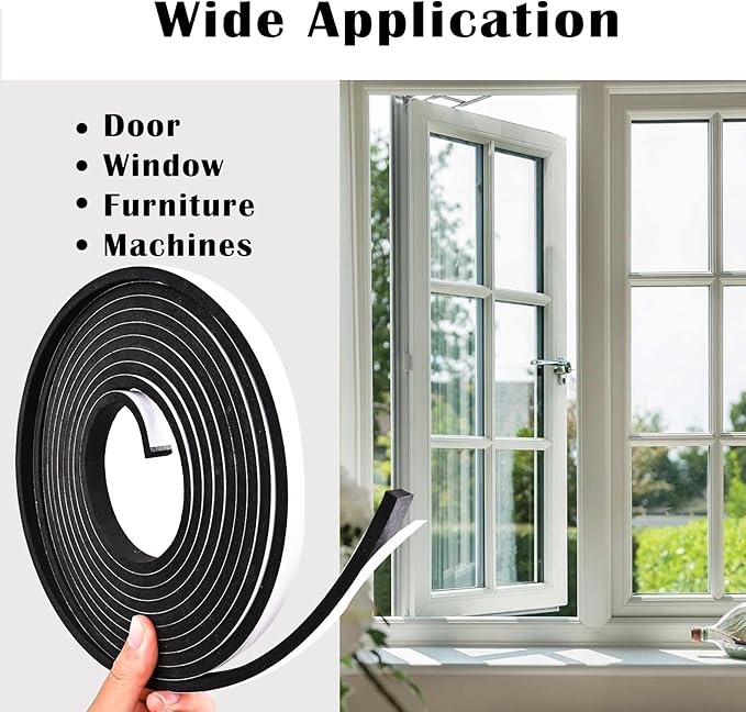 1 inch Wide x 1/8 inch Thick Foam Tape Single Sided,Closed Cell Door Insulation Strip with Self-Adhesive, Soundproofing Black Foam Weather Stripping for Window, High Density Weathestrip 33 Feet