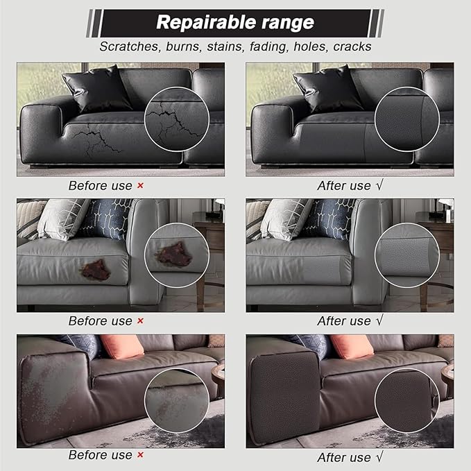 Hohylactic Leather Repair Patch 24x54 Inch, Self Adhesive Leather Repair Tape, Large Vinyl Repair Kit for Sofa Couch Furniture Car Seats, Strong Adhesion Scratch Resistant Easy Cut (Dark Brown)