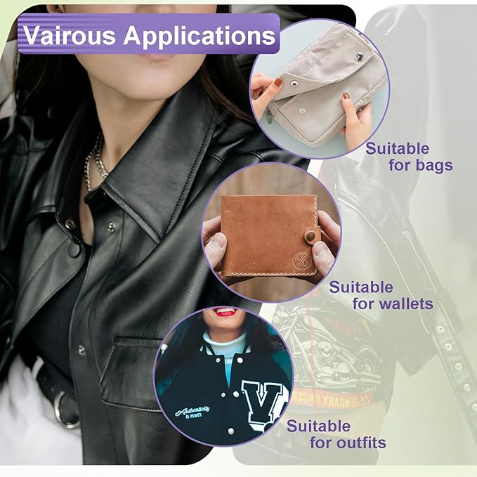 100 Sets Leather Snap Fasteners Kit, 10mm Snaps Button, Metal Snap Buttons Press Studs with 4 Install Tools 4 Colors for Leather Bag Clothes Jackets Jeans Wears Bracelets Fashion DIY Sewing