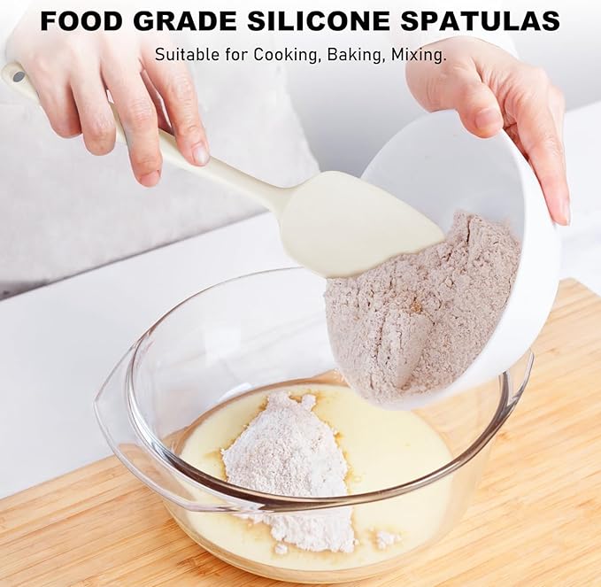 NileHome Silicone Spatula Set, 6 Pieces Food Grade Kitchen Utensils with Silicone Brush Heat Resistant Dishwasher Safe BPA-Free Rubber Spatula for Scraping, Baking, Cooking, Mixing-Ivory