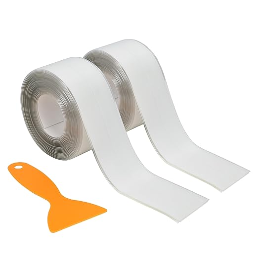 Clear Caulk Tape 2 Rolls Self Adhesive Waterproof Transparent Kitchen Sink Caulking Sealant Tape, Bathroom Caulk Strip for Sink, Toilet, Bath Tub, Countertop, Shower, Backsplash (Clear,1.5" x10.5Ft)