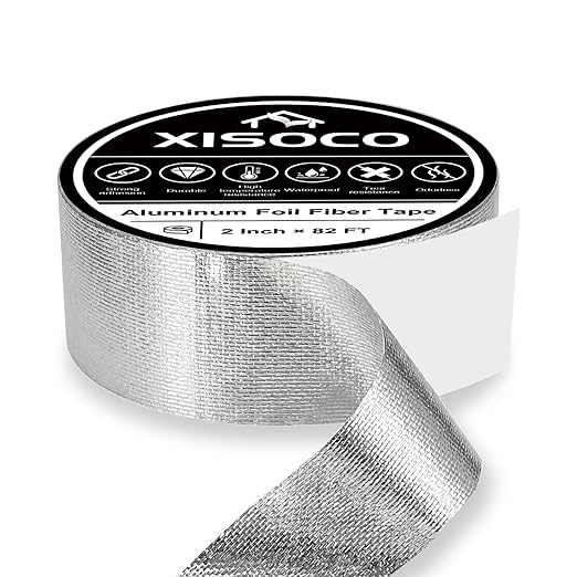 2Inch × 82FT Aluminum Foil Fiber Tape, for Duct Work, HVAC Fiberglass Heat Shield Tape, Greenhouse Sealing Tape, Heavy Duty Waterproof Silver Aluminum Foil Fiber Seal Tape
