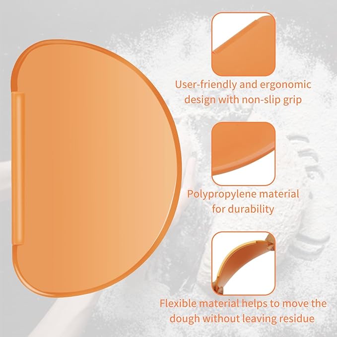 Bowl Scraper 2PCS Silicone Bread Dough Scraper Bowl Spatula Curved Edge Flexible Bowl Scraper for Baking Food Scraper for Sourdough Bread Proofing Basket Pastry Cutter Tool, Orange